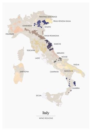Italy Wine Regions 21x30