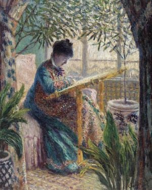 Madame Monet Embroidering By Monet 40x50