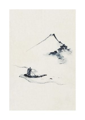 Small Boat On A River With Mount Fuji By Hokusai