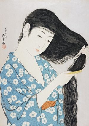 Woman Combing Her Hair By G.Hashiguchi 21x30
