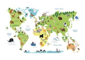 World Map Animals 100x70