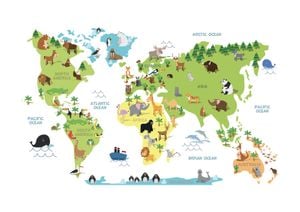 World Map Animals 30x21