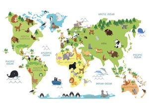 World Map Animals 70x50