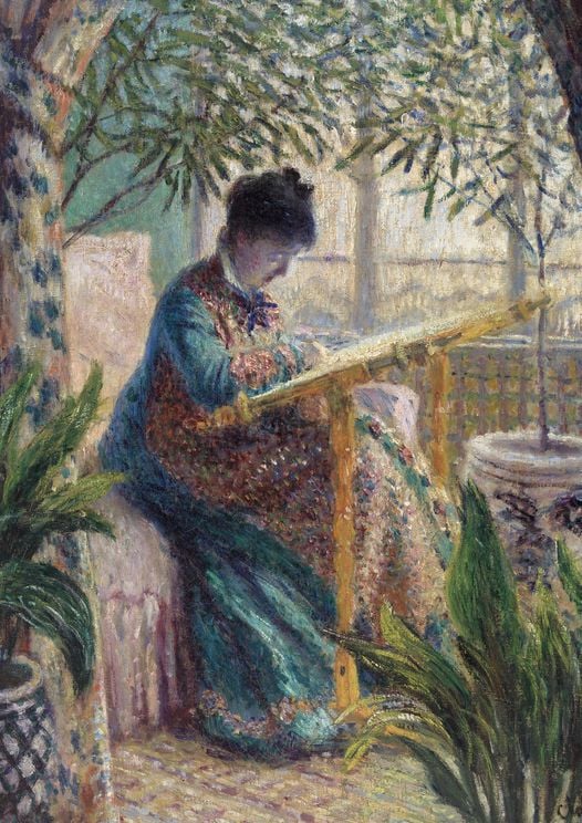 Madame Monet Embroidering By Monet