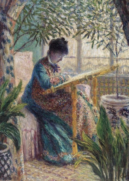 Madame Monet Embroidering By Monet