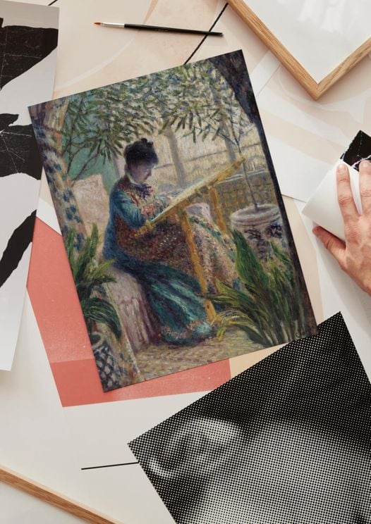 Madame Monet Embroidering By Monet