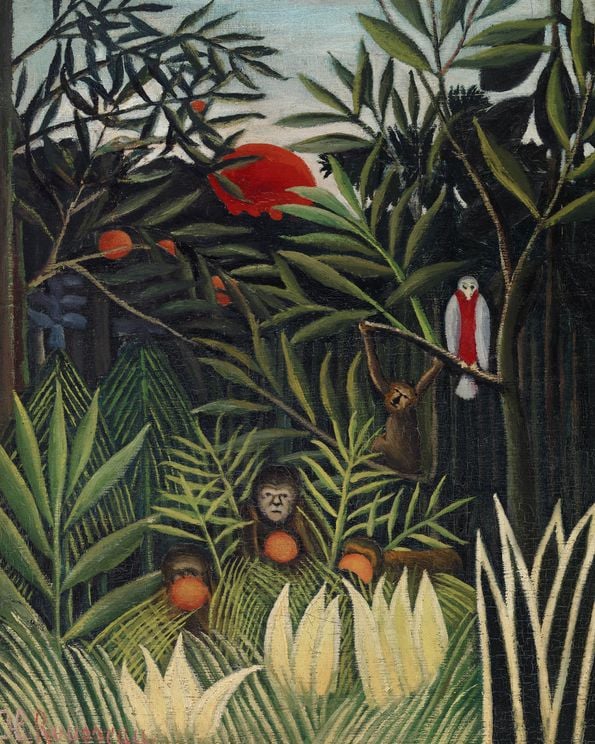 Monkeys And Parrot By Rousseau