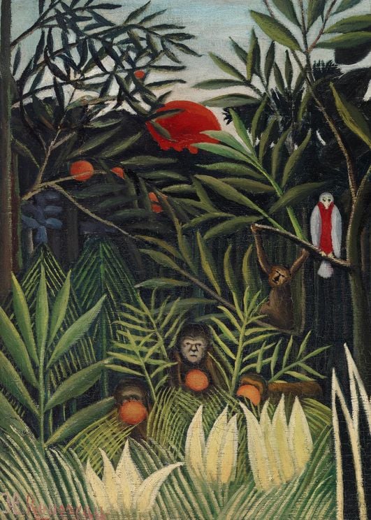 Monkeys And Parrot By Rousseau