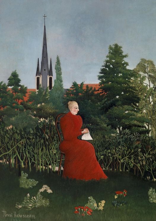 Portrait Of A Woman In A Landscape By Rousseau