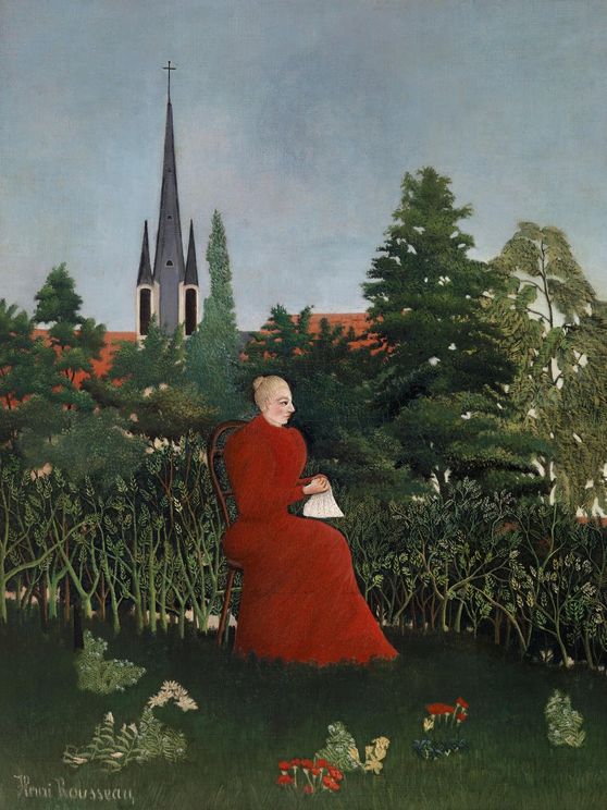 Portrait Of A Woman In A Landscape By Rousseau