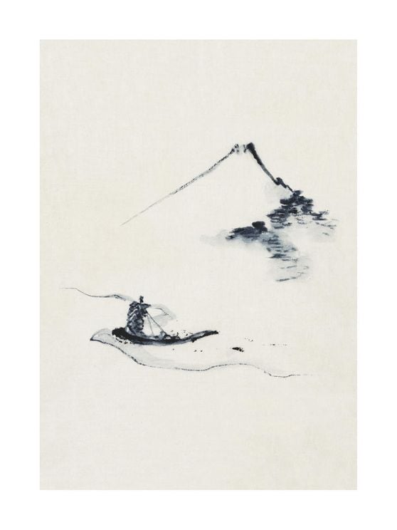 Small Boat On A River With Mount Fuji By Hokusai