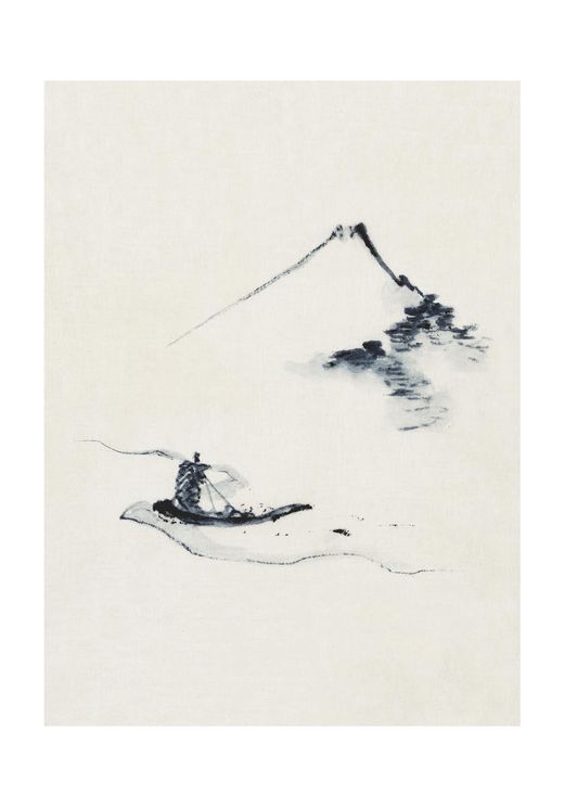 Small Boat On A River With Mount Fuji By Hokusai