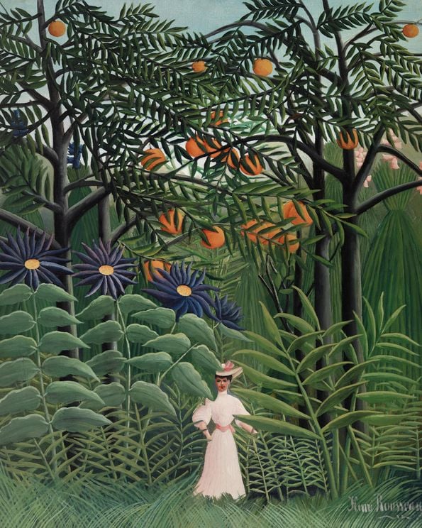 Woman Walking In An Exotic Forest By Rousseau