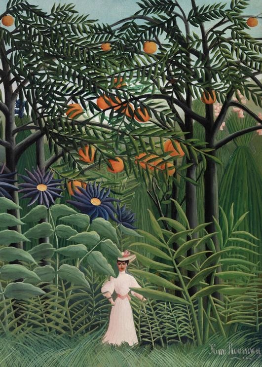 Woman Walking In An Exotic Forest By Rousseau